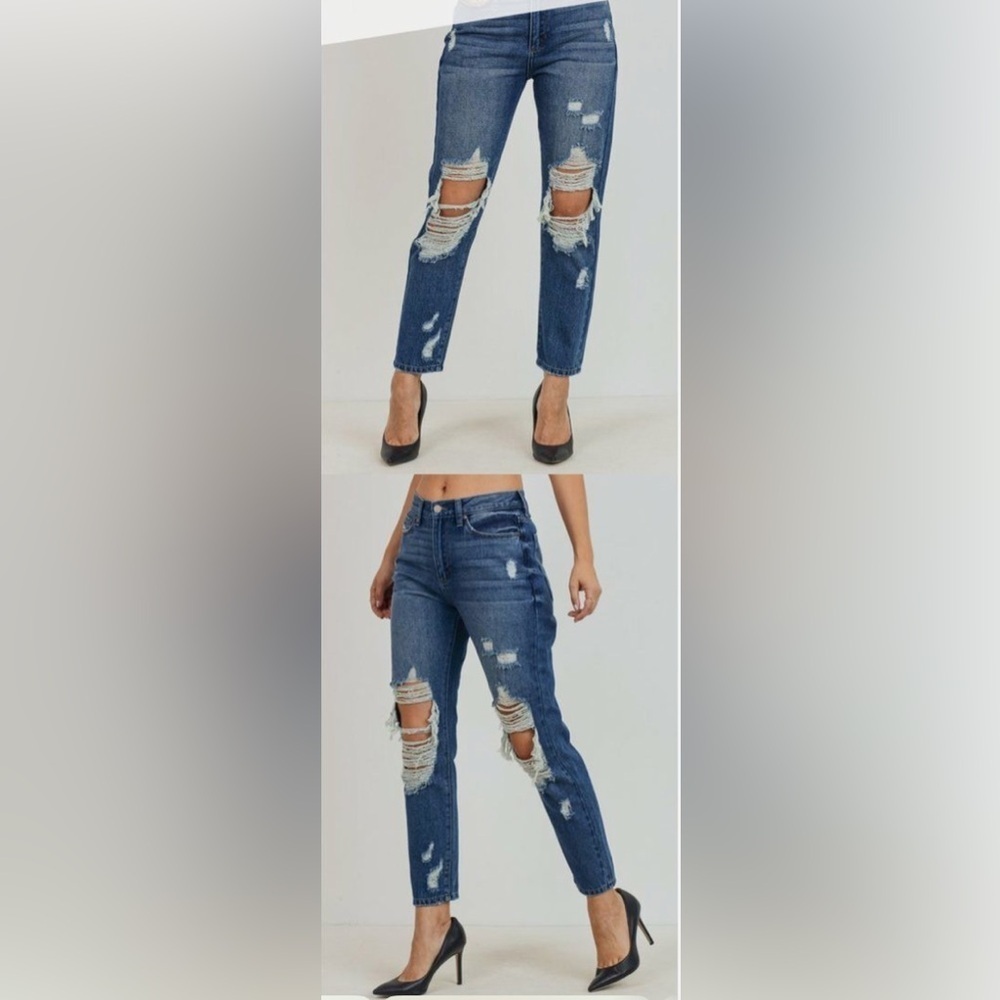 JBD Just Black Denim Super Distressed Girlfriend Blue Jeans Sz 27 DP429N